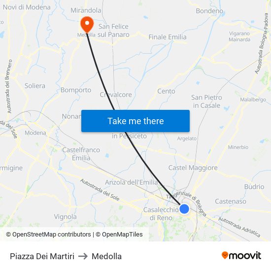 Piazza Dei Martiri to Medolla map