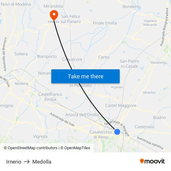 Irnerio to Medolla map