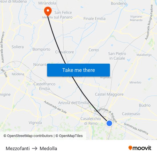 Mezzofanti to Medolla map