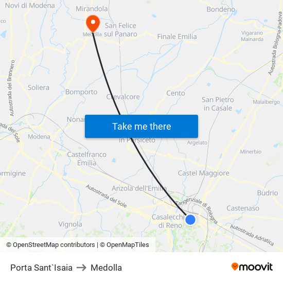 Porta Sant`Isaia to Medolla map