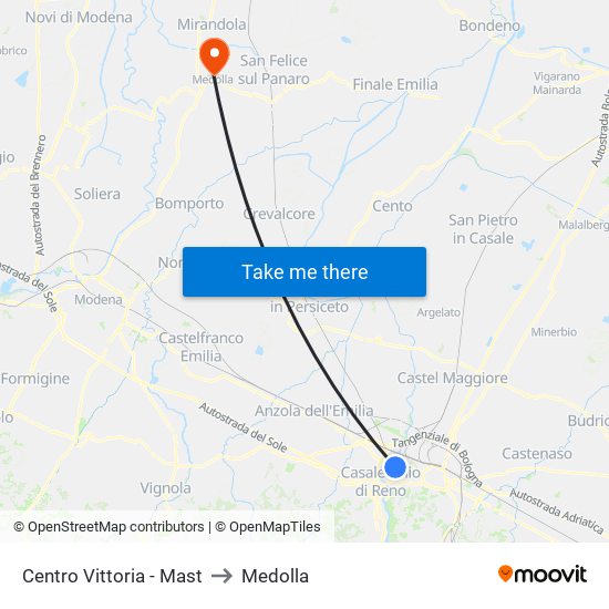 Centro Vittoria - Mast to Medolla map