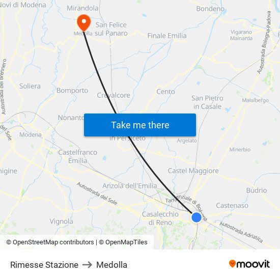 Rimesse Stazione to Medolla map