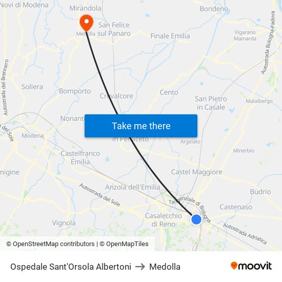 Ospedale Sant'Orsola Albertoni to Medolla map