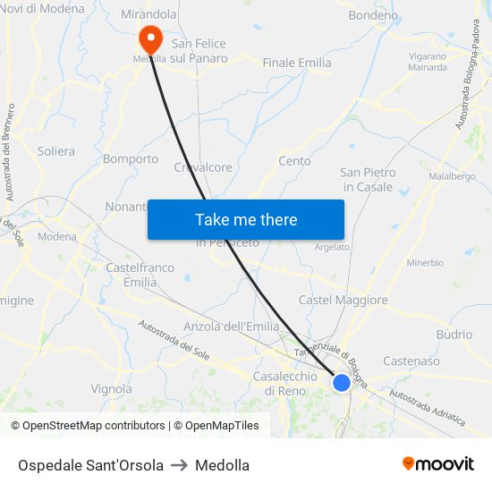 Ospedale Sant'Orsola to Medolla map