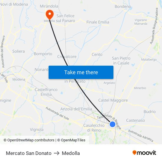 Mercato San Donato to Medolla map