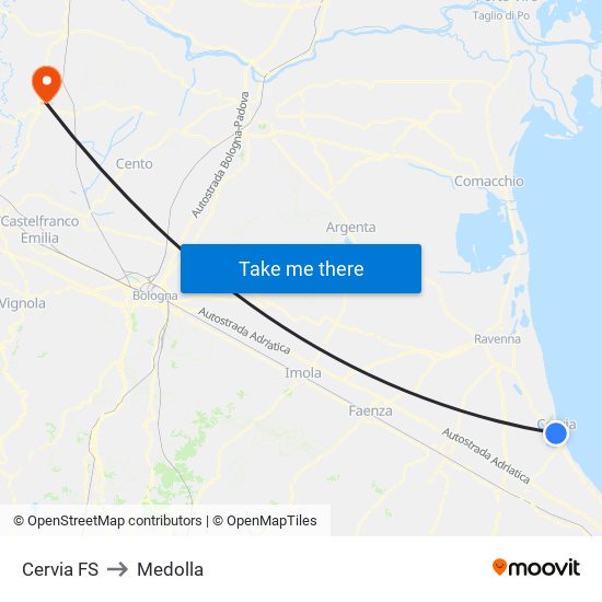 Cervia FS to Medolla map