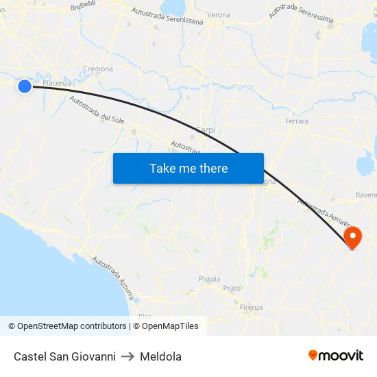 Castel San Giovanni to Meldola map