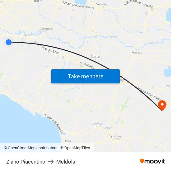 Ziano Piacentino to Meldola map