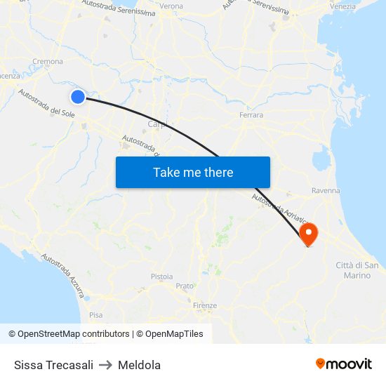 Sissa Trecasali to Meldola map