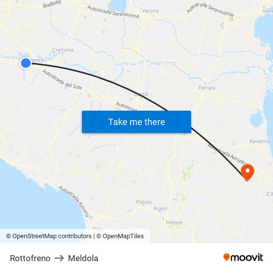 Rottofreno to Meldola map