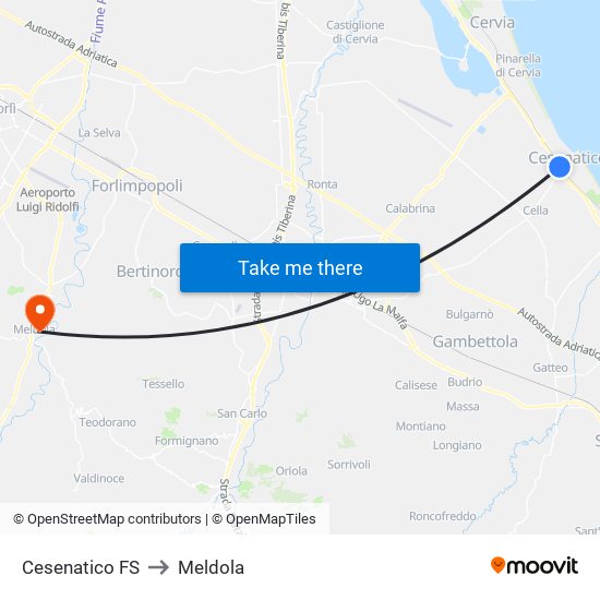 Cesenatico FS to Meldola map