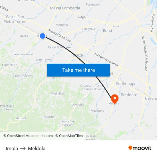 Imola to Meldola map