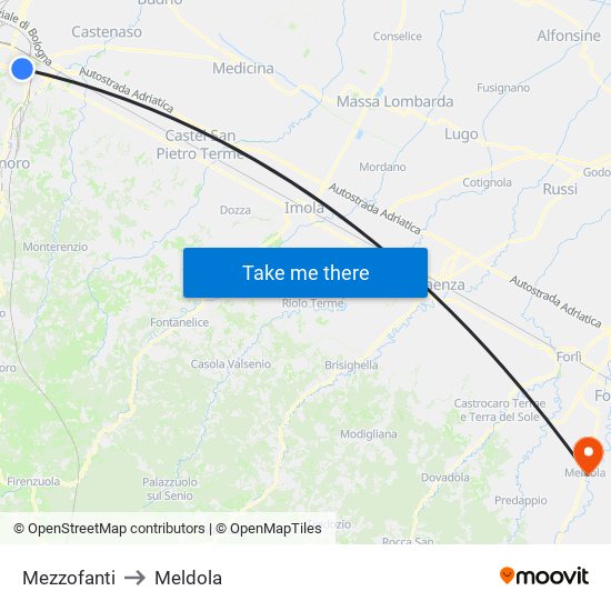 Mezzofanti to Meldola map