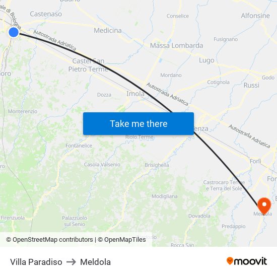 Villa Paradiso to Meldola map