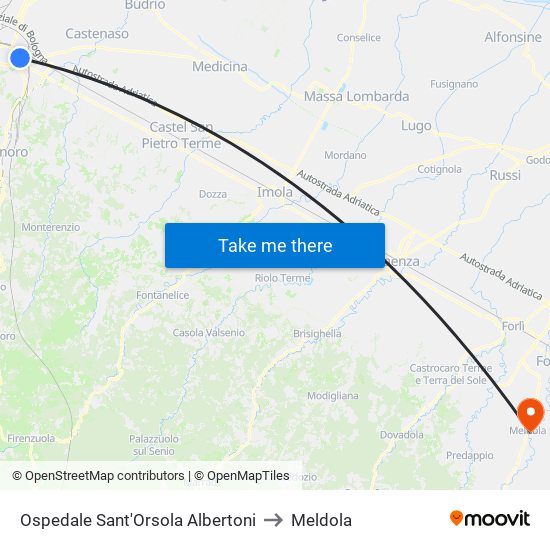 Ospedale Sant'Orsola Albertoni to Meldola map