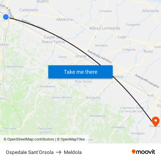 Ospedale Sant'Orsola to Meldola map