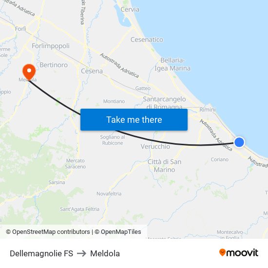 Dellemagnolie FS to Meldola map