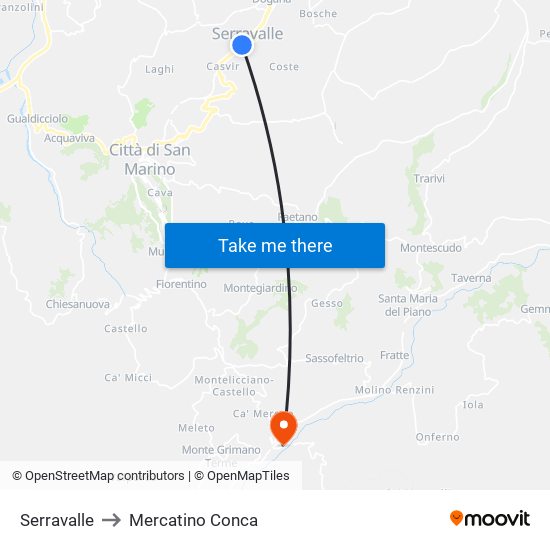 Serravalle to Mercatino Conca map