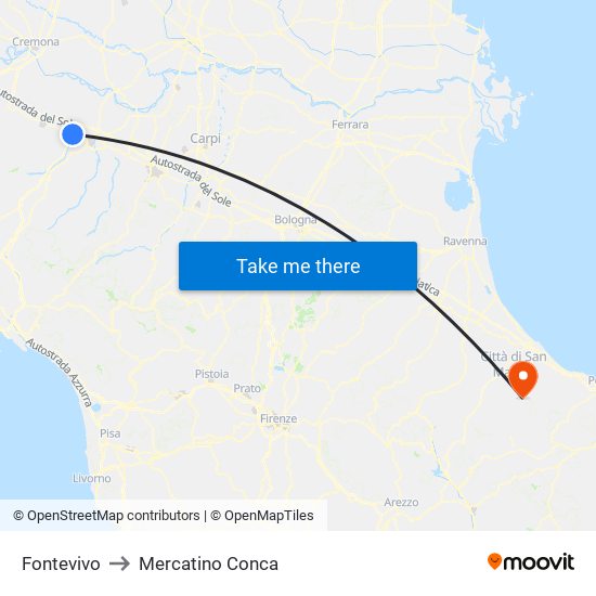 Fontevivo to Mercatino Conca map