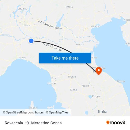 Rovescala to Mercatino Conca map