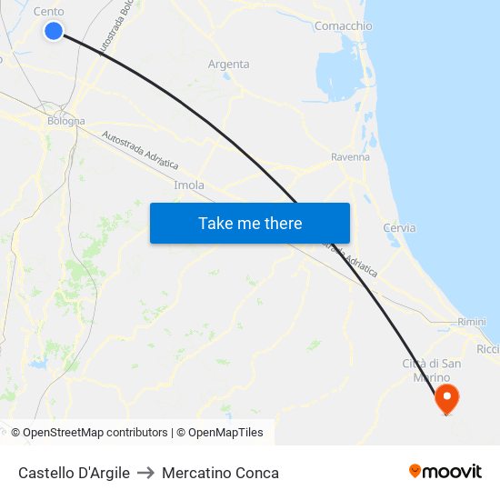 Castello D'Argile to Mercatino Conca map