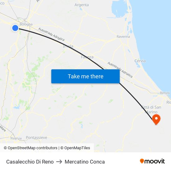 Casalecchio Di Reno to Mercatino Conca map