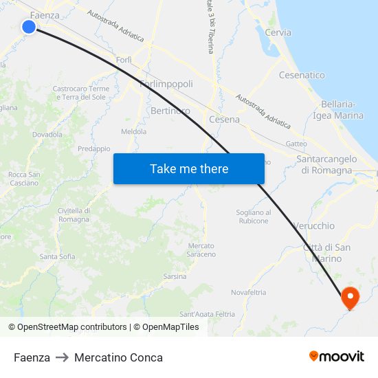 Faenza to Mercatino Conca map
