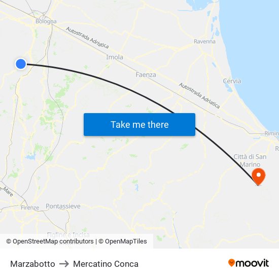Marzabotto to Mercatino Conca map