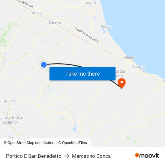 Portico E San Benedetto to Mercatino Conca map
