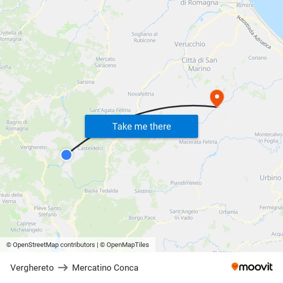 Verghereto to Mercatino Conca map