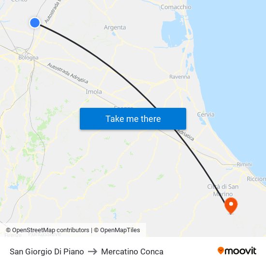 San Giorgio Di Piano to Mercatino Conca map