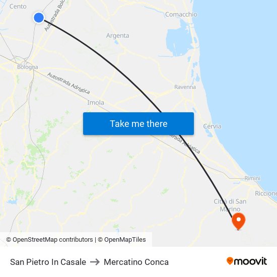 San Pietro In Casale to Mercatino Conca map