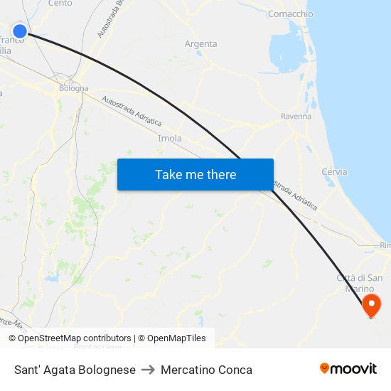 Sant' Agata Bolognese to Mercatino Conca map