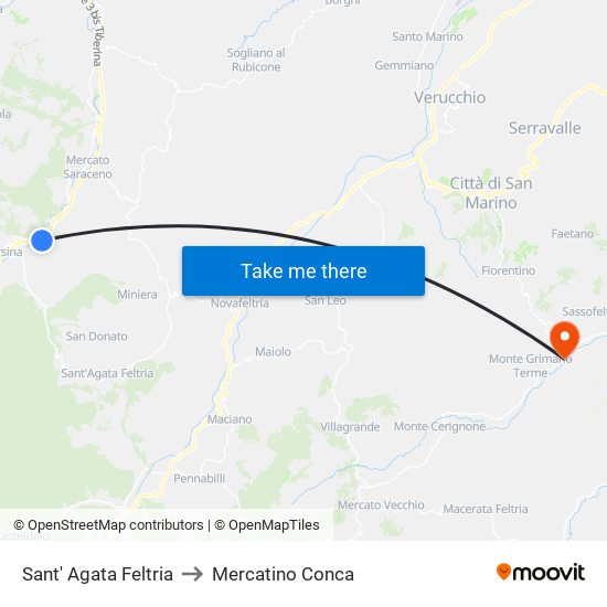 Sant' Agata Feltria to Mercatino Conca map