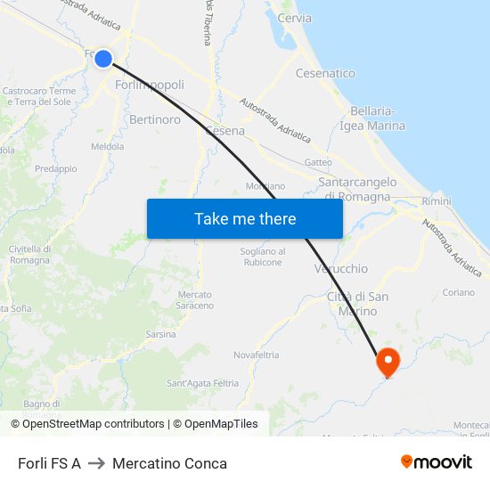 Forli FS A to Mercatino Conca map