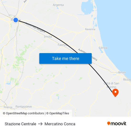 Stazione Centrale to Mercatino Conca map