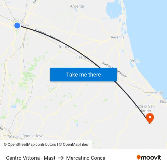 Centro Vittoria - Mast to Mercatino Conca map