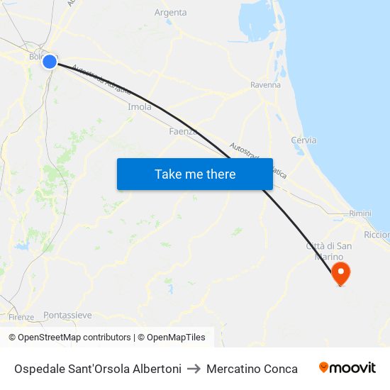 Ospedale Sant'Orsola Albertoni to Mercatino Conca map