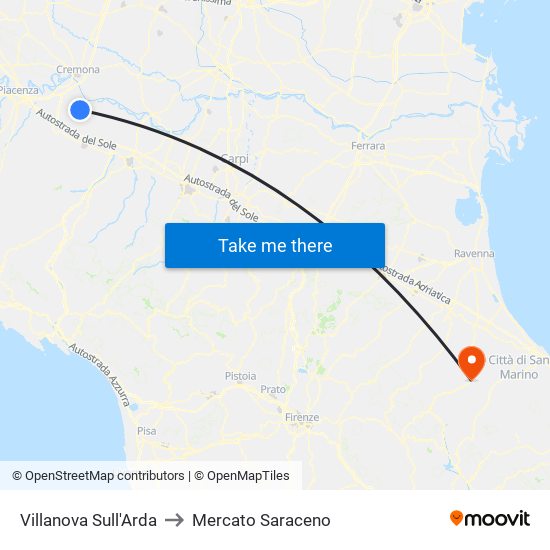 Villanova Sull'Arda to Mercato Saraceno map