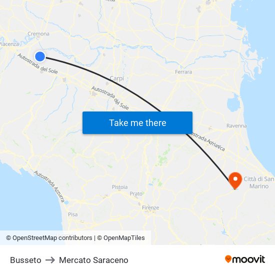 Busseto to Mercato Saraceno map