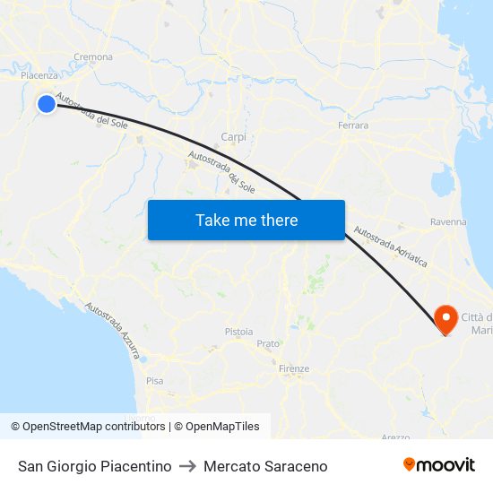 San Giorgio Piacentino to Mercato Saraceno map