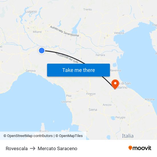 Rovescala to Mercato Saraceno map