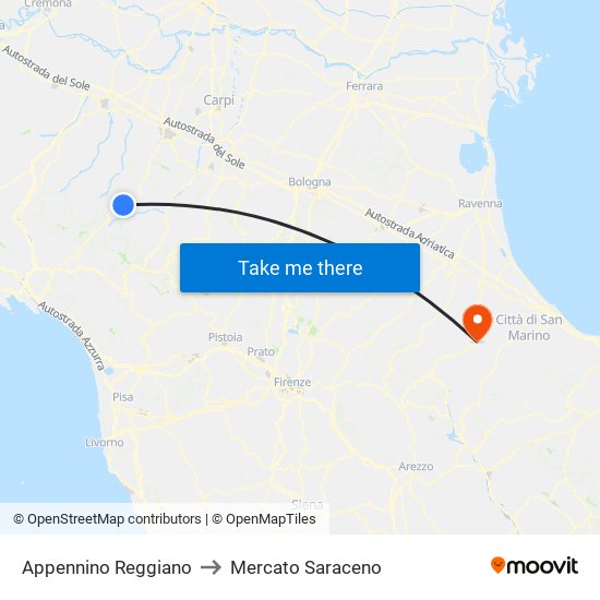 Appennino Reggiano to Mercato Saraceno map