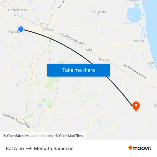 Bazzano to Mercato Saraceno map