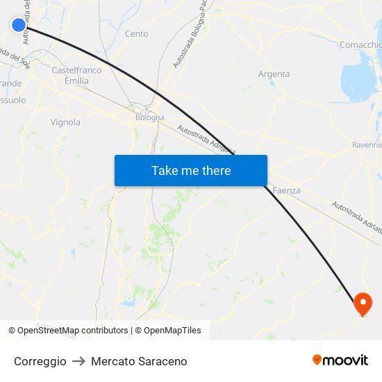Correggio to Mercato Saraceno map