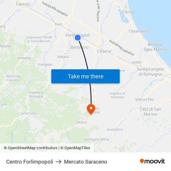Centro Forlimpopoli to Mercato Saraceno map
