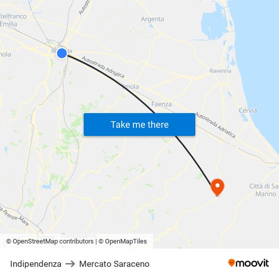 Indipendenza to Mercato Saraceno map