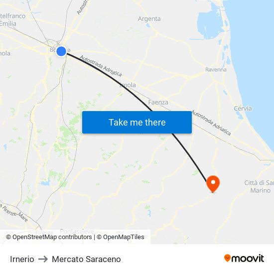 Irnerio to Mercato Saraceno map