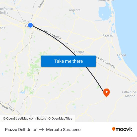 Piazza Dell`Unita` to Mercato Saraceno map