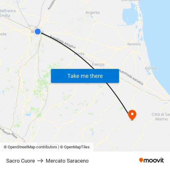 Sacro Cuore to Mercato Saraceno map